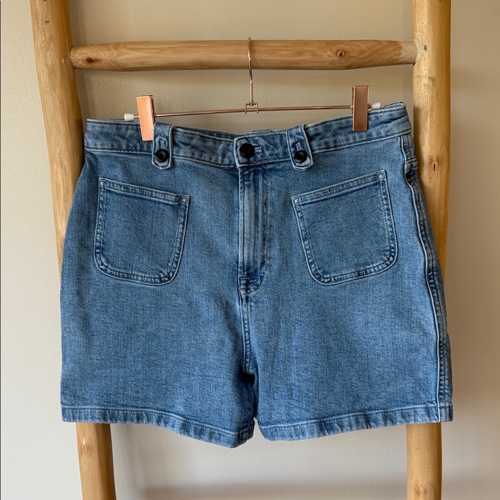 J. Crew Blue Front Pocket Denim Sky Fall Wash High Rise Jean Shorts 10